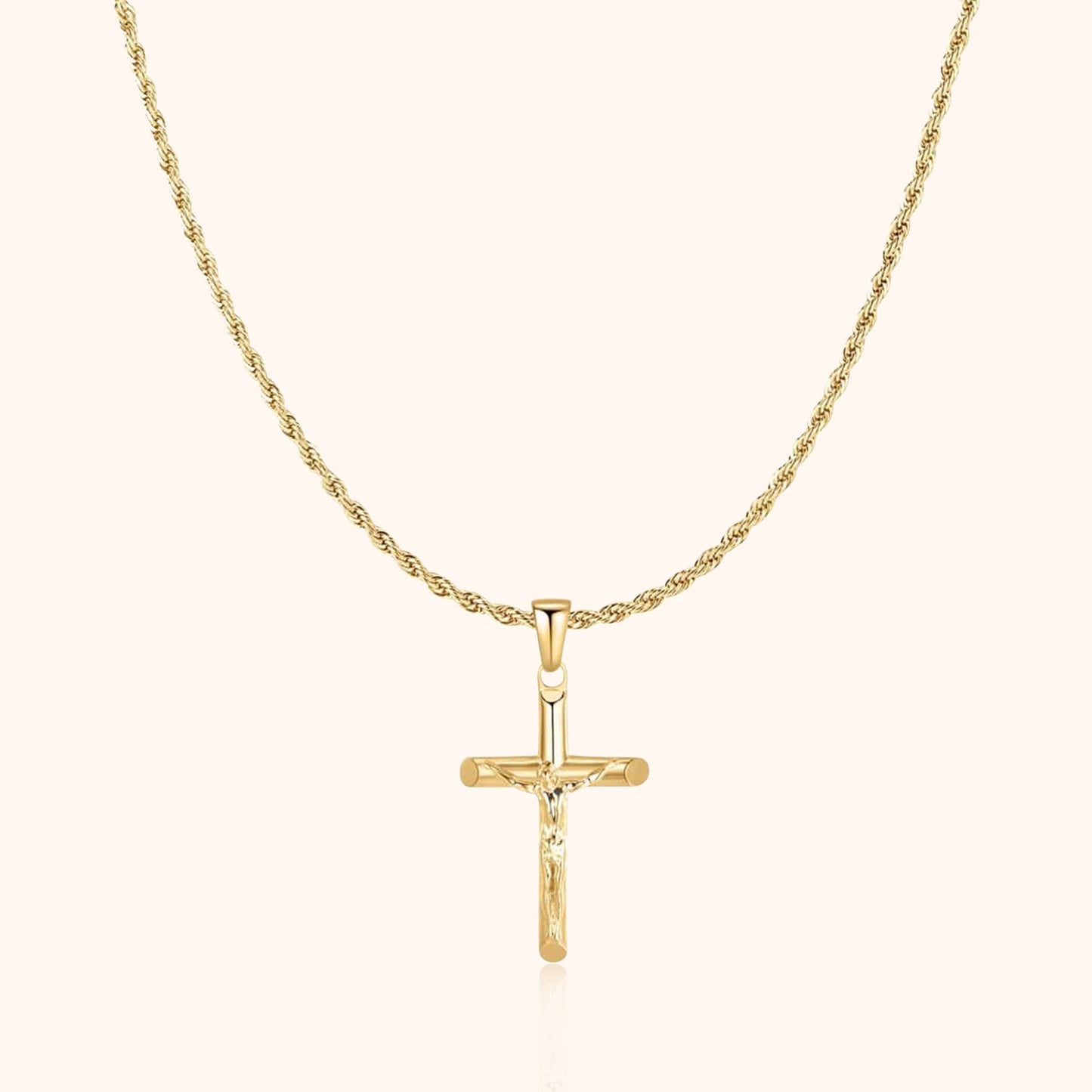 Goldene Kreuzkette, 18 Karat, elegantes Design, religiöser Schmuck, Damen- und Herrenkette.