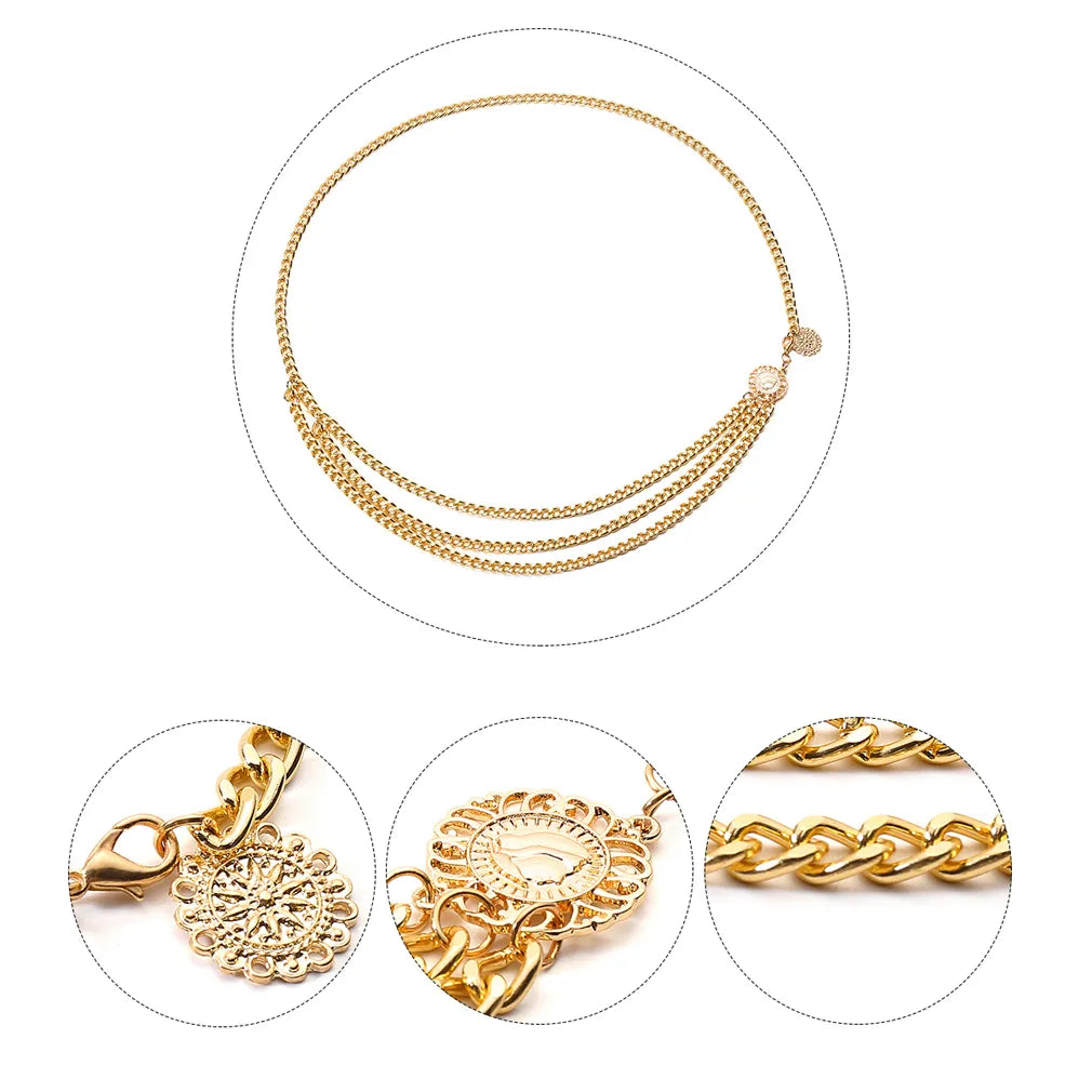Goldene Kettengürtel für Damen, modisches Accessoire, verstellbar, elegantes Design.