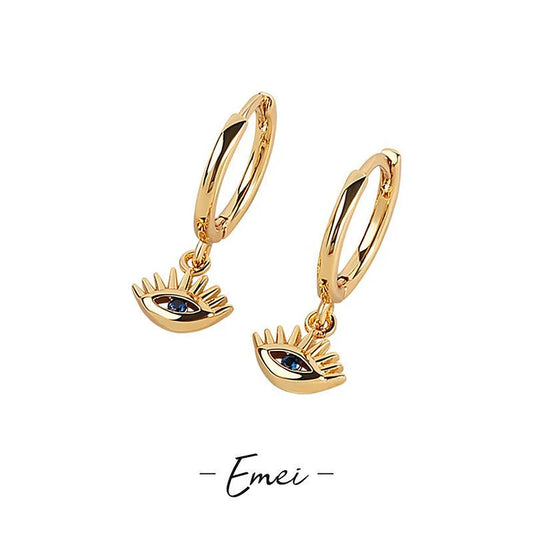 Goldene Creolen mit Augenanhänger, Schmuck, modisch, Damen, Accessoire, Emei.