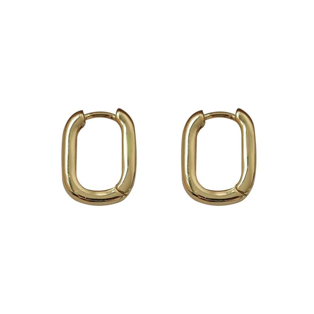 Goldene, kleine, quadratische Creolen für Damen, geometrisch, handgefertigt, Hochzeitsschmuck.