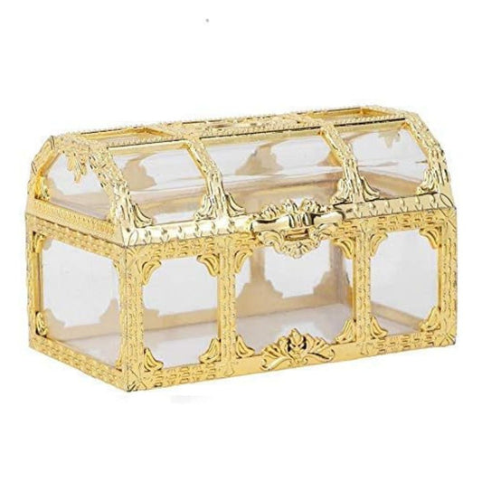 Goldene Schmuckschatulle aus Glas, rechteckig, dekorativ, Vintage-Stil, luxuriöses Design.