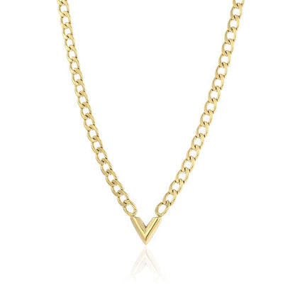Goldene V-förmige Halskette, Kettenmuster, modisches Schmuckstück für Damen.