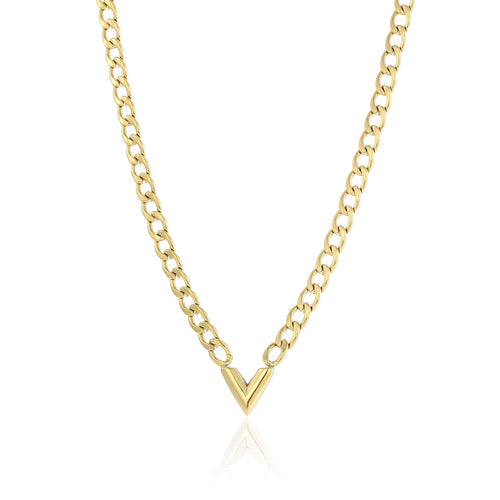 Goldene V-förmige Halskette, Kettenmuster, modisches Schmuckstück für Damen.