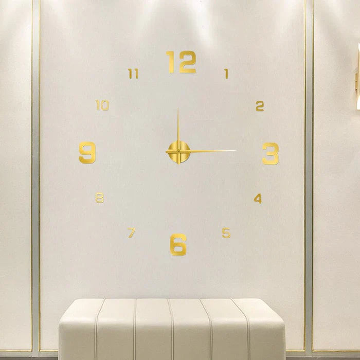 Goldene Wanduhr ohne Zifferblatt, moderne 3D-Optik, minimalistisches Design, Wohnzimmer-Dekoration.