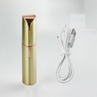 Goldener elektrischer Gesichtshaarentferner mit USB-Kabel, tragbar, wiederaufladbar.
