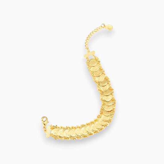 Goldenes Armband mit Münzdesign, verstellbar, modisches Schmuckstück für Damen.