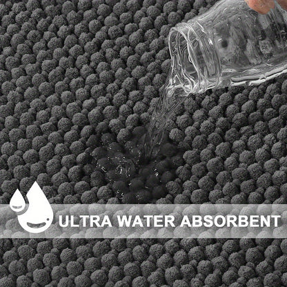 Grauer, ultra-saugfähiger Badteppich, Wasseraufnahme, rutschfest, Badezimmermatte.