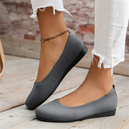 Graue Damen-Ballerinas, rutschfest, bequem, mit Keilabsatz, ideal für Freizeitkleidung.