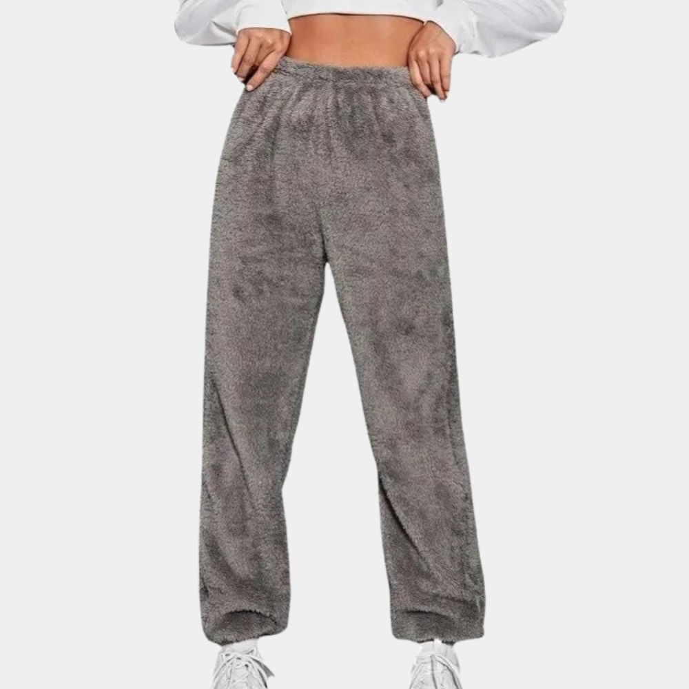 Graue Fleece-Jogginghose Damen, bequem, warm, elastischer Bund, Freizeitmode.