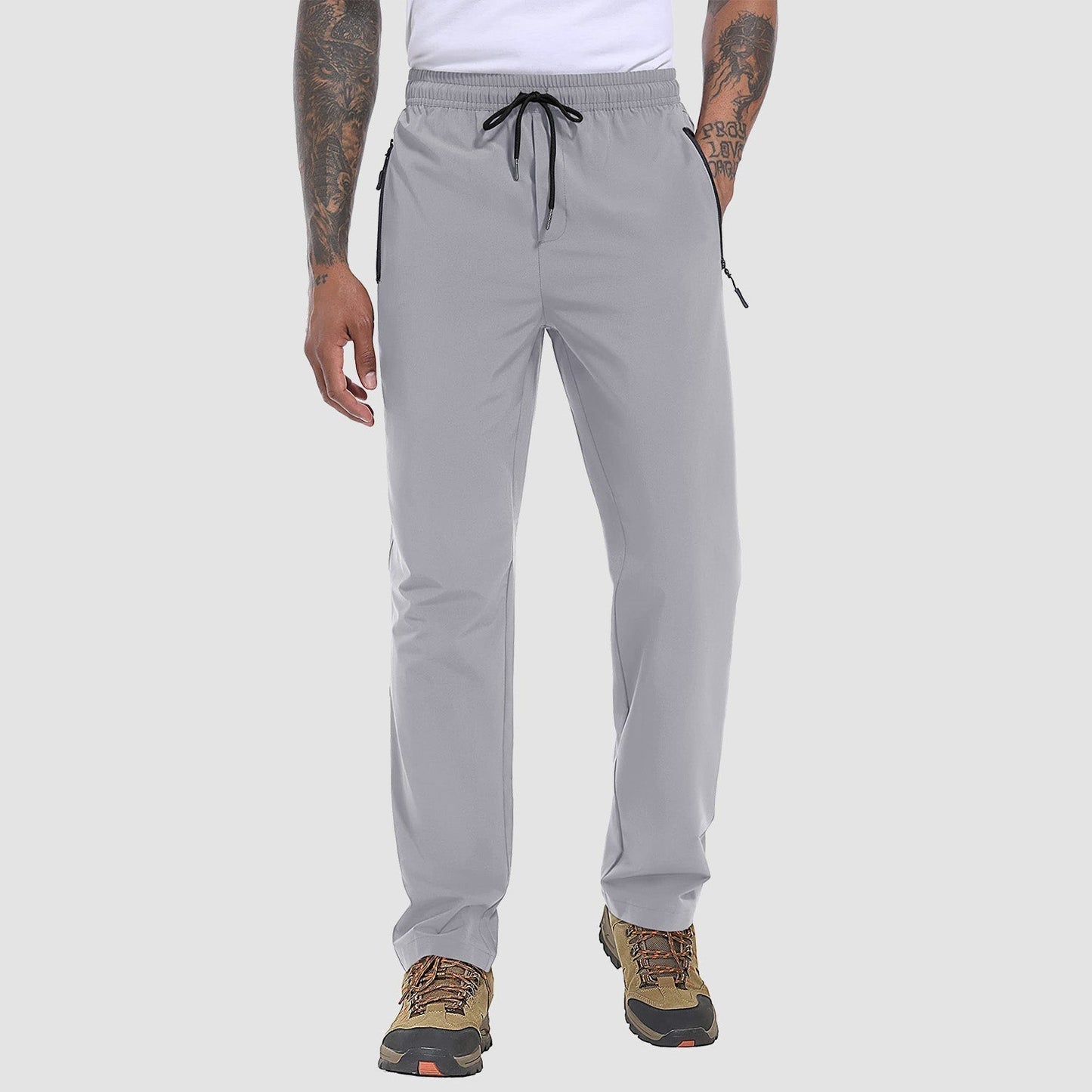 Graue Herren-Schnelltrockenhose, elastisch, leicht, atmungsaktiv, ideal zum Wandern.