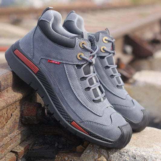 Graue Wanderschuhe Herren, wasserdicht, rutschfest, Outdoor, robust, bequem, langlebig.