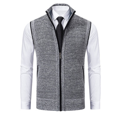 Graue Herrenweste mit Reißverschluss, elegantes Design, ideal für Business- und Freizeitkleidung.