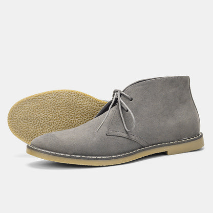 Graue Wildleder-Desert-Boots für Herren mit Kreppsohle, Schnürung, lässiger Stil.