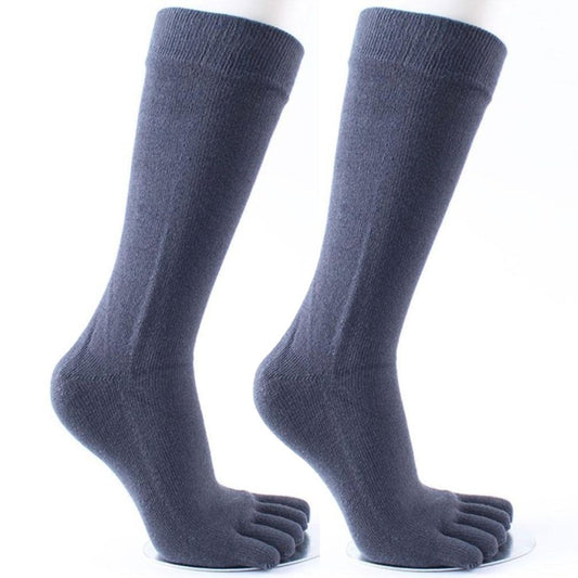 Graue Zehensocken aus Baumwolle, knielang, atmungsaktiv, für Damen und Herren.