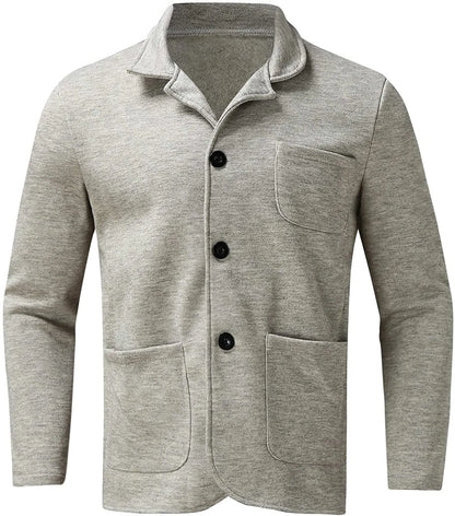 Grauer Herren-Cardigan, Baumwolle, Knopfleiste, lange Ärmel, modisch, bequem.