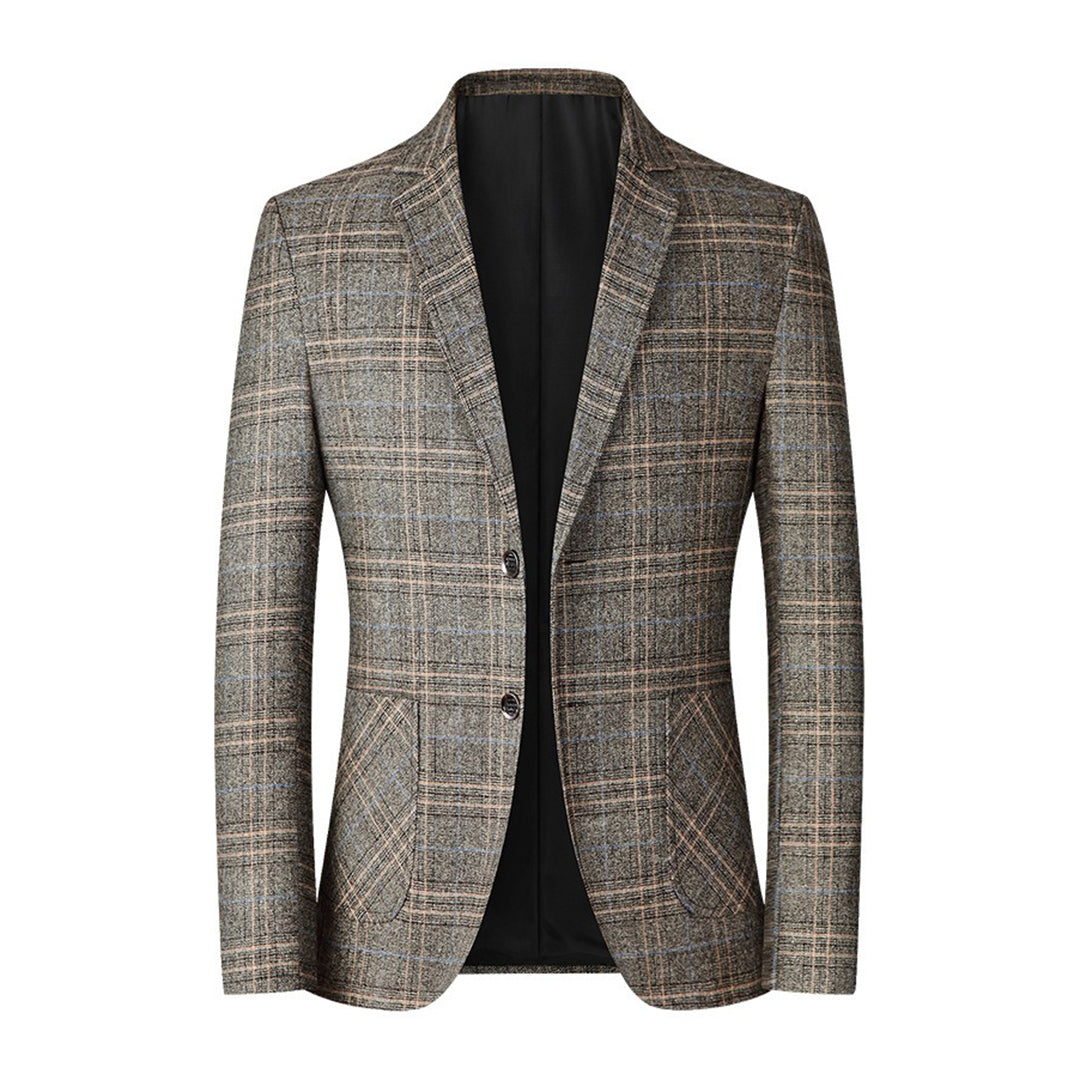 Grauer kariertes Herren-Sakko, Freizeitblazer, elegantes Design, hochwertige Mode.