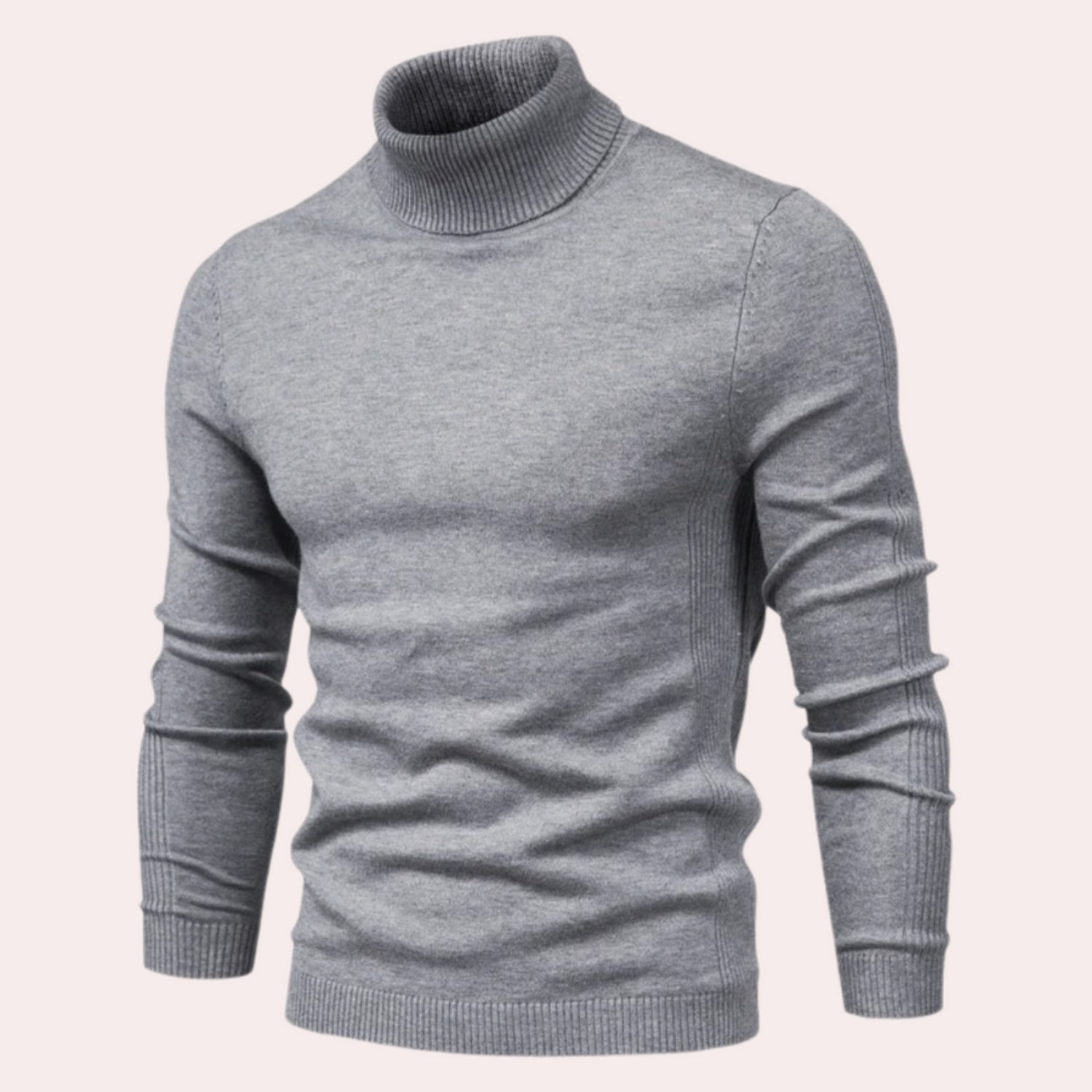 Grauer Rollkragenpullover Herren, Strick, Langarm, modisch, warm, Wintermode.