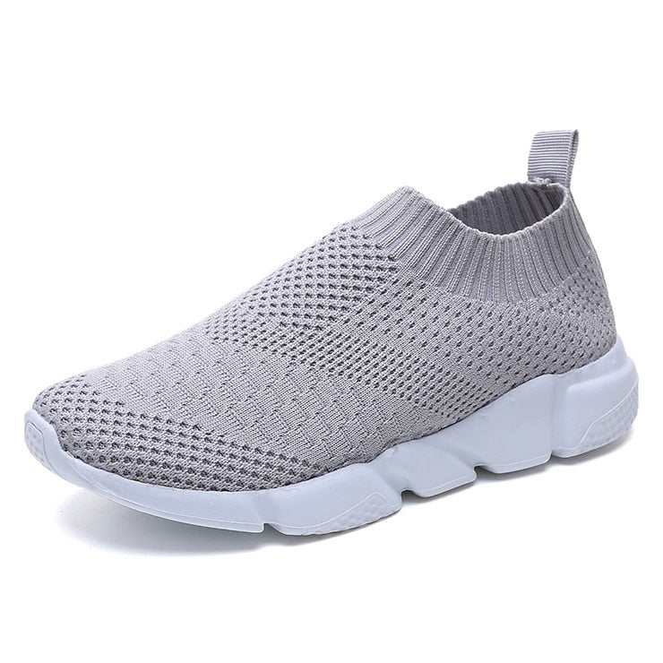 Grauer Sneaker ohne Schnürsenkel, atmungsaktiv, rutschfeste Sohle, Unisex-Sportschuh.