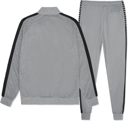 Grauer Trainingsanzug für Herren, Jacke und Hose, Sportbekleidung, atmungsaktiv, bequem.