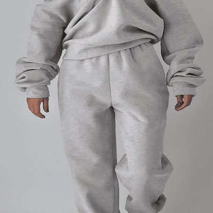 Grauer Damen-Sweatshirt und Jogginghose Set, bequem, Freizeitkleidung, Baumwolle.
