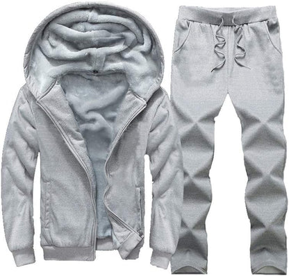 Grauer Herren-Trainingsanzug, Kapuzenjacke und Jogginghose, Baumwolle, bequem, sportlich