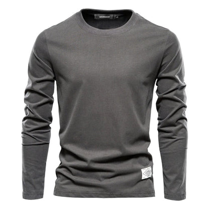 Graues Langarmshirt für Herren, Baumwolle, Rundhalsausschnitt, lässig, modisch.