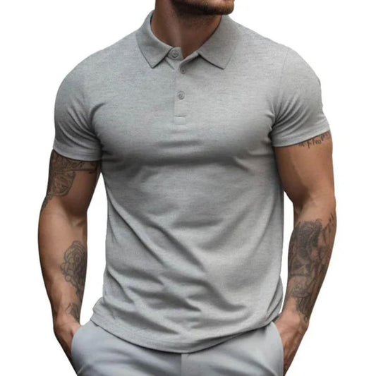 Graues Herren-Poloshirt, kurzärmelig, Baumwolle, lässig, modisch, für Sommermode.