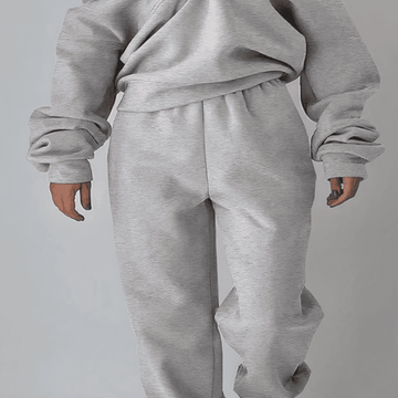 Grauer Damen-Sweatshirt und Jogginghose Set, bequem, lässig, Baumwolle, Freizeitmode.