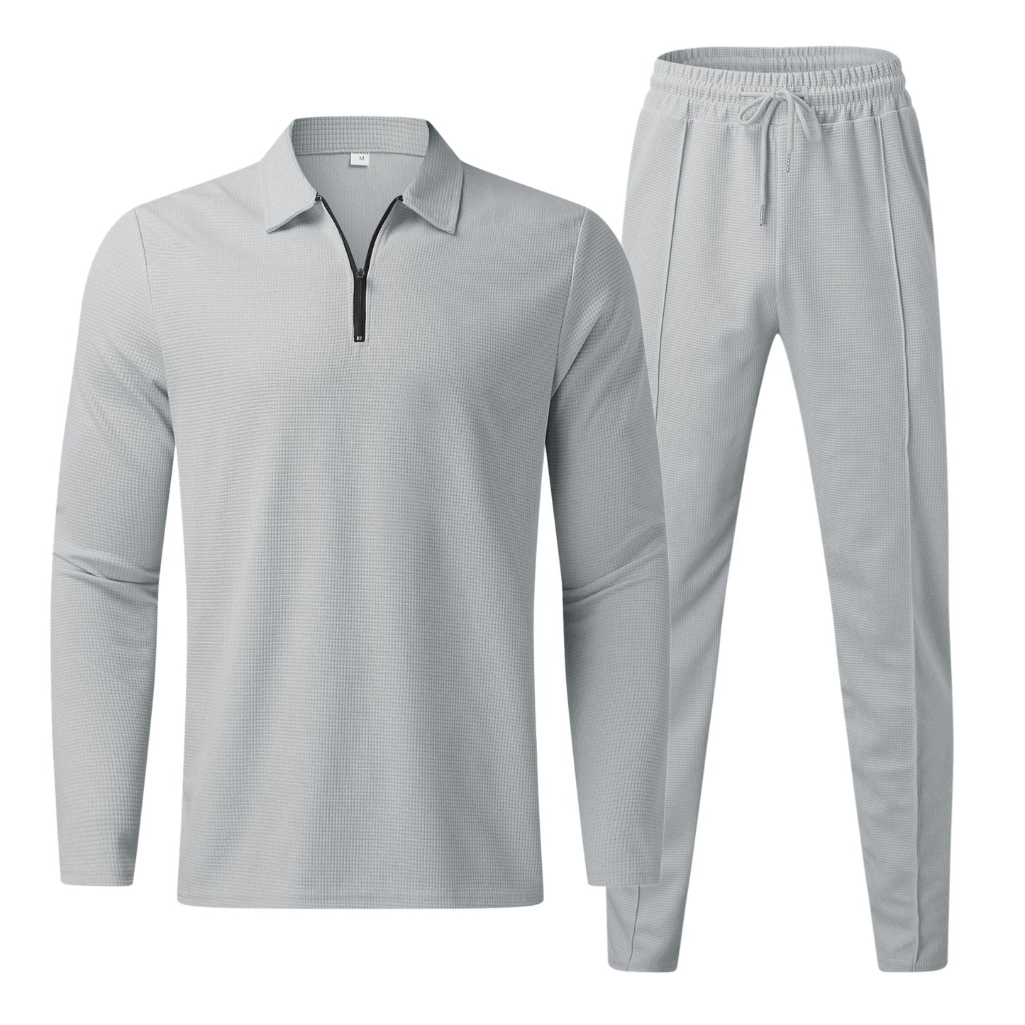 Grauer Herren-Trainingsanzug, langärmelig, Reißverschluss, atmungsaktiv, Sportbekleidung.