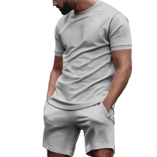 Graues Herren-T-Shirt und Shorts Set, Baumwolle, lässig, Sommermode, bequemes Outfit