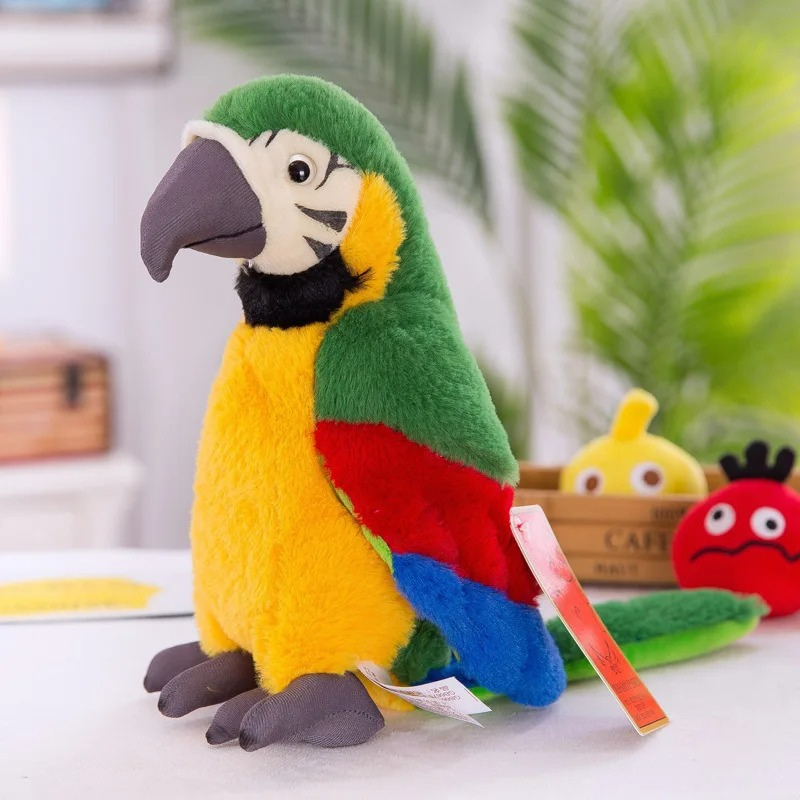 Plüschpapagei Spielzeug, bunt, grün, gelb, rot, blau, Kinderzimmer Dekoration, Geschenkidee.