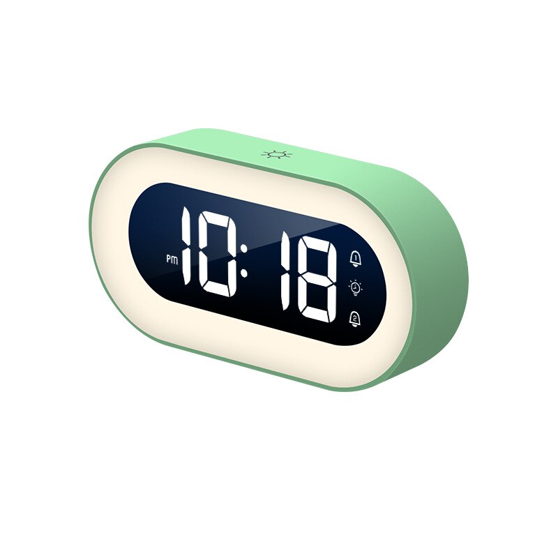 Grüner digitaler Wecker mit LED-Anzeige, modernes Design, Tischuhr, Schlafzimmeruhr.
