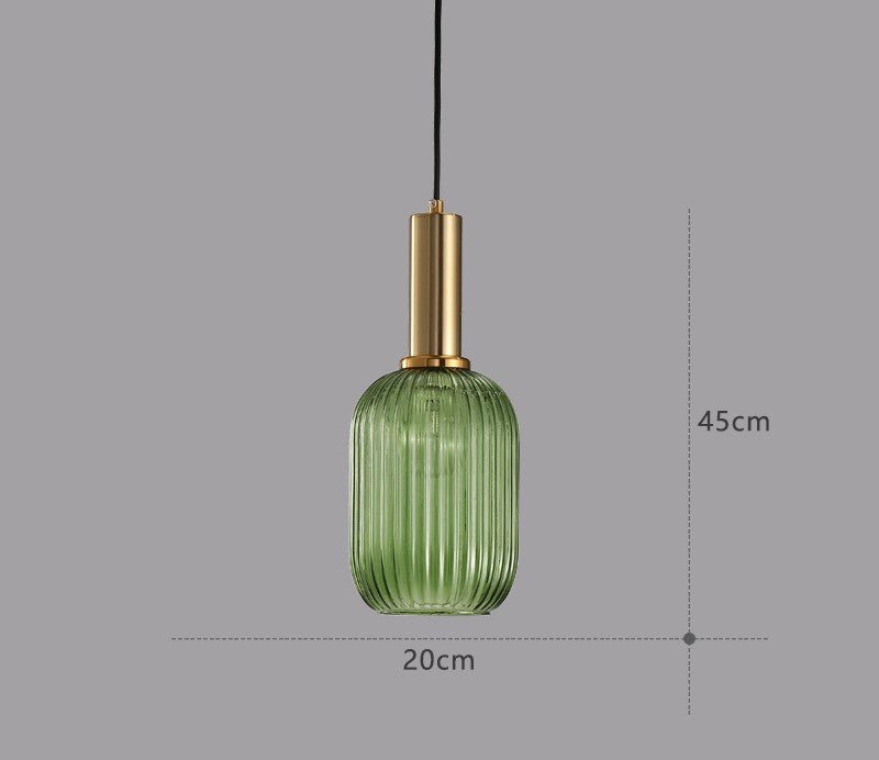 Grüne Glas-Hängelampe, dänisches Design, 20x45cm, modernes Interieur, Beleuchtung.