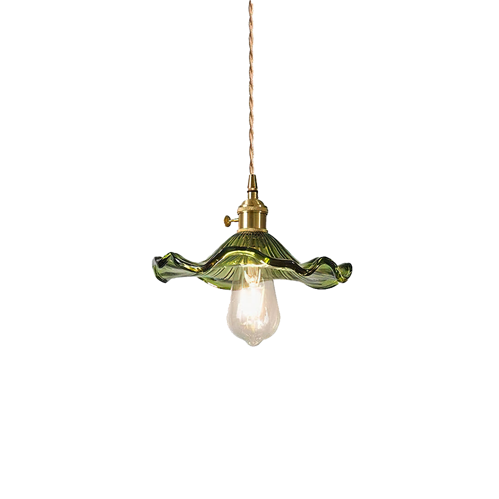 Grüne Glas-Pendelleuchte mit Messingfassung, Vintage-Design, E27, dekorative Beleuchtung.