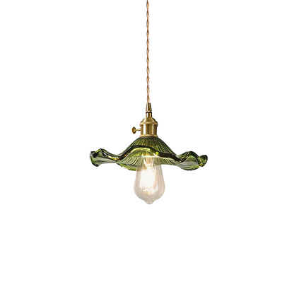Grüne Glas-Pendelleuchte mit Messingfassung, Vintage-Design, E27, dekorative Beleuchtung.
