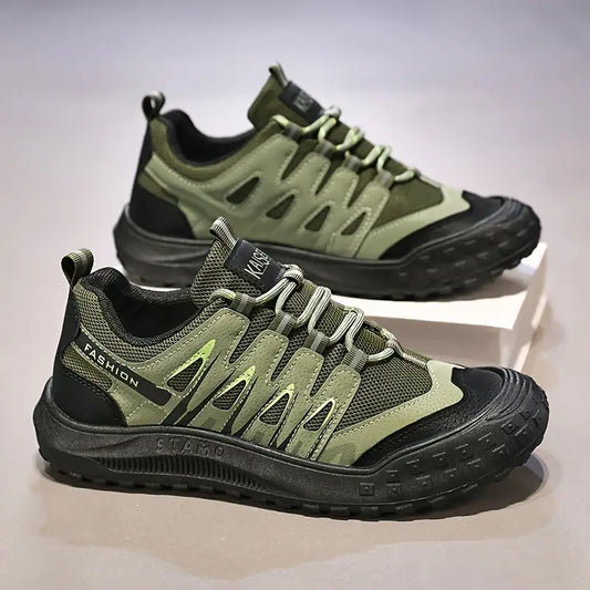Grüne Outdoor-Sneaker für Herren, atmungsaktiv, rutschfest, modisches Design.