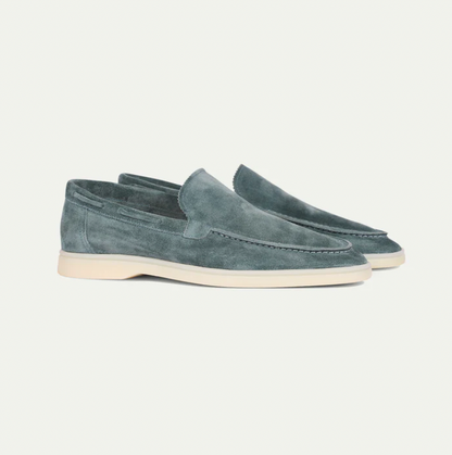 Graue Wildleder-Slipper für Herren, elegante Freizeitschuhe, rutschfeste Sohle.