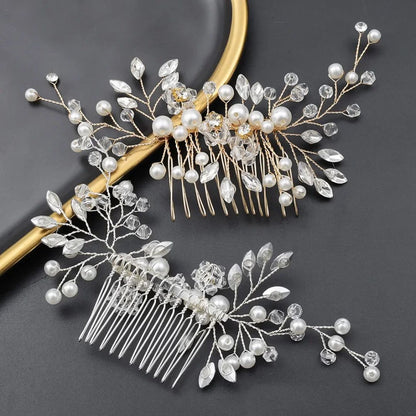 Haarspange mit Perlen und Kristallen, silber, elegant, Brautschmuck, Hochzeit Accessoire.