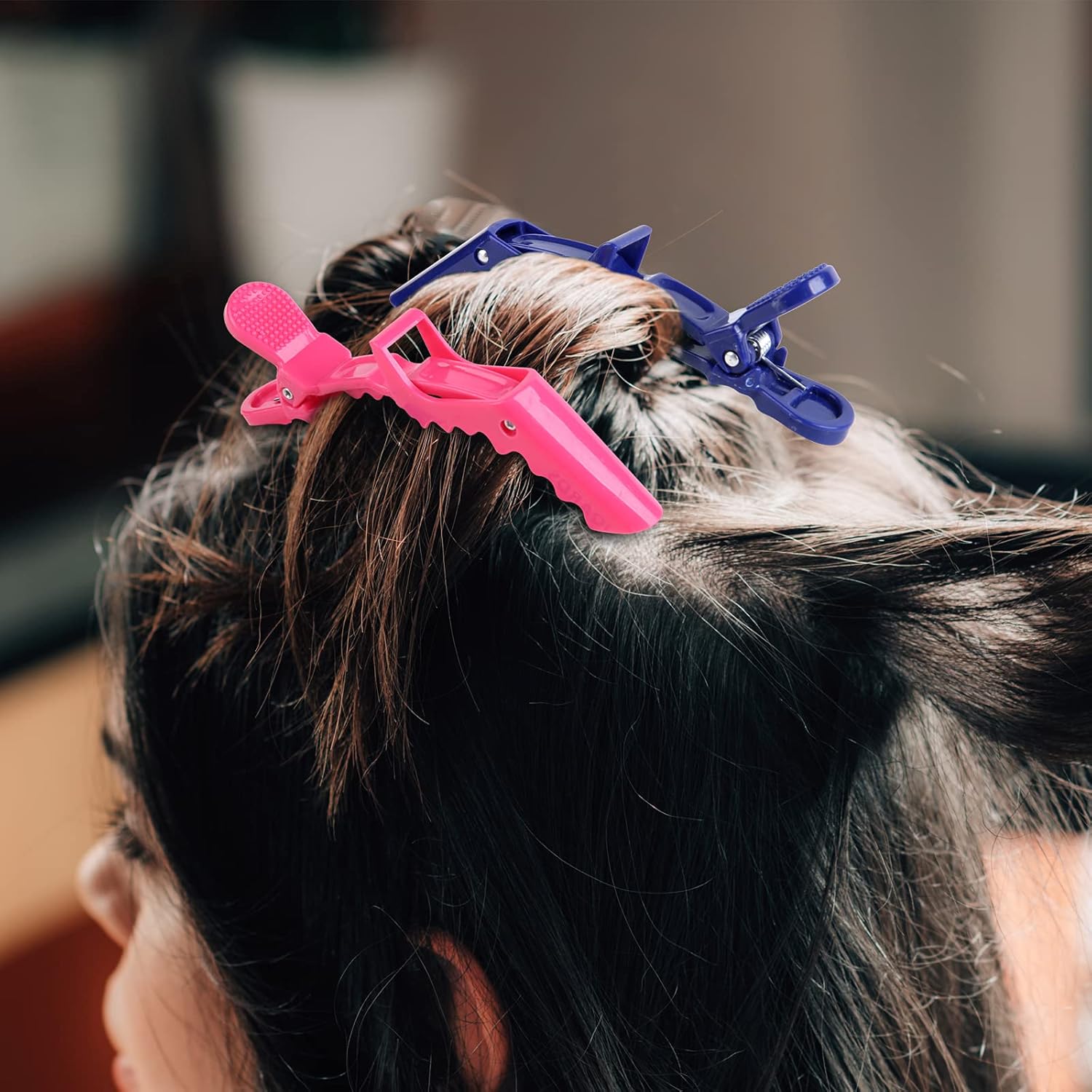 Haarklammern Set, pink und blau, Kunststoff, für Haarstyling, Friseur Zubehör, Damen.