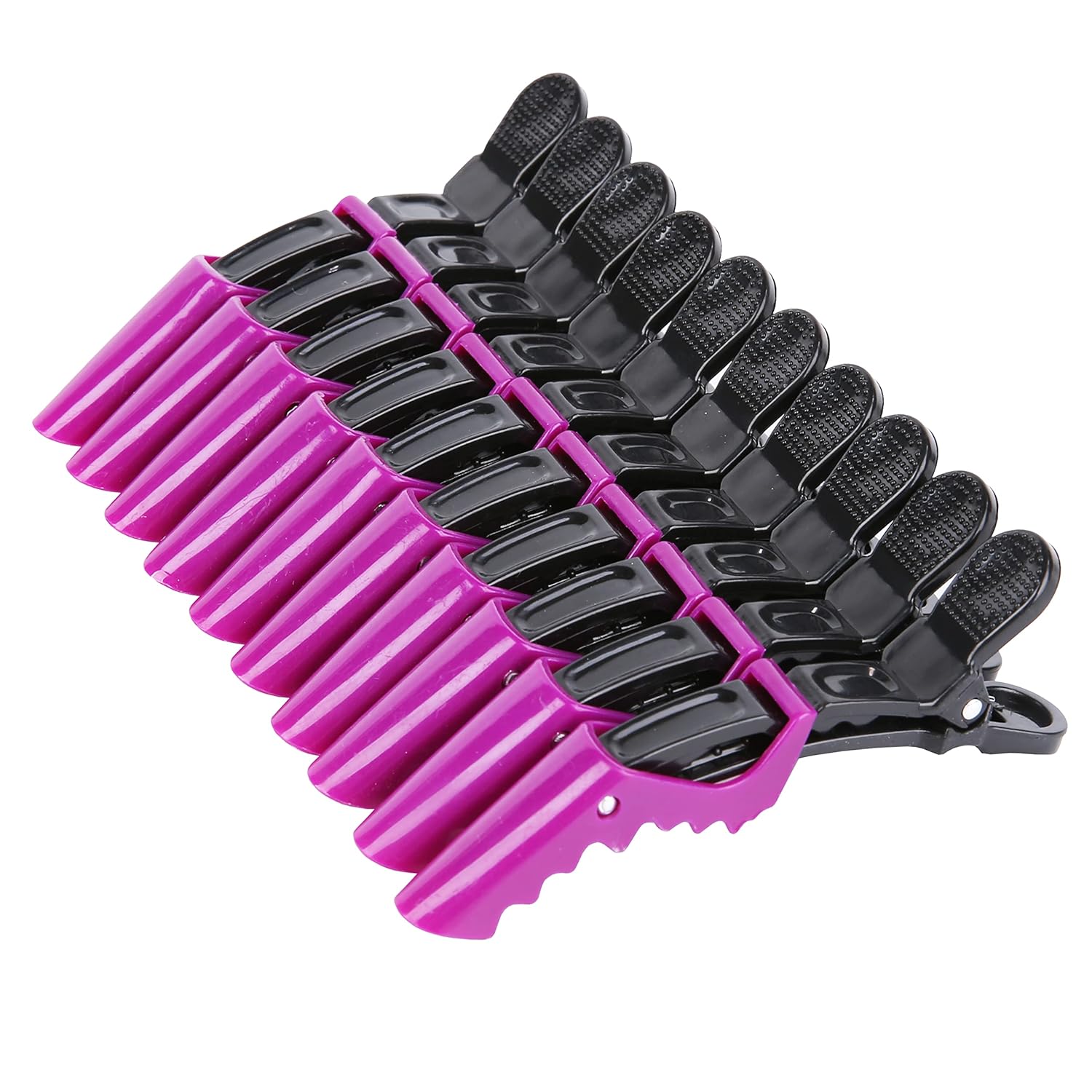 Lila und schwarze Haarclips, Friseur Zubehör, Kunststoff, rutschfest, 12 Stück Set.