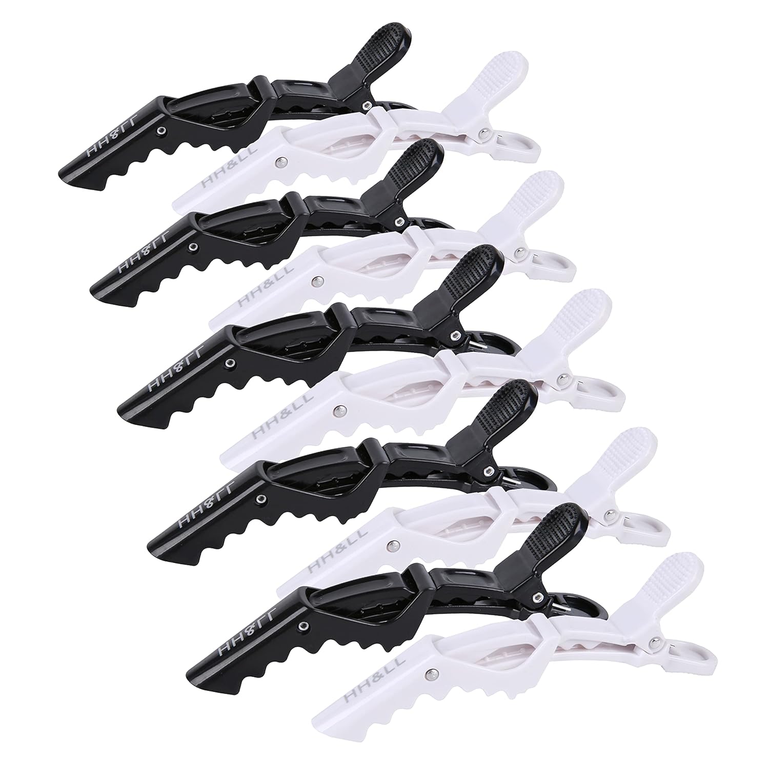 Schwarze und weiße Haarklammern, Friseurclips, rutschfest, 12er-Set, Kunststoff.