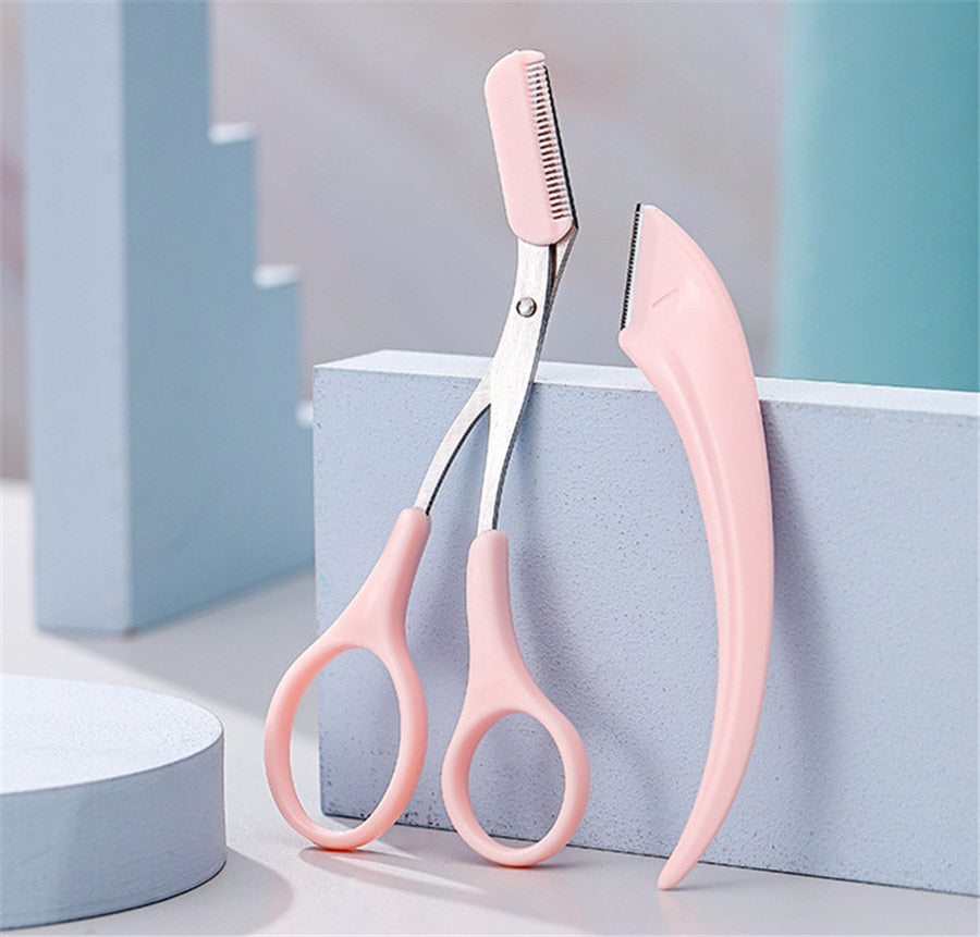 Rosa Haarschneideschere und Rasiermesser-Set, Edelstahl, Friseurwerkzeug, Haarstyling.