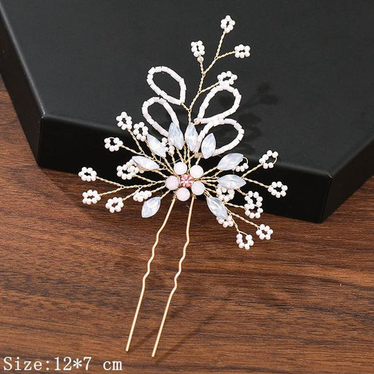 Haarspange mit Perlen und Strass, Blumen-Design, goldfarben, Hochzeit Accessoire für Frauen.