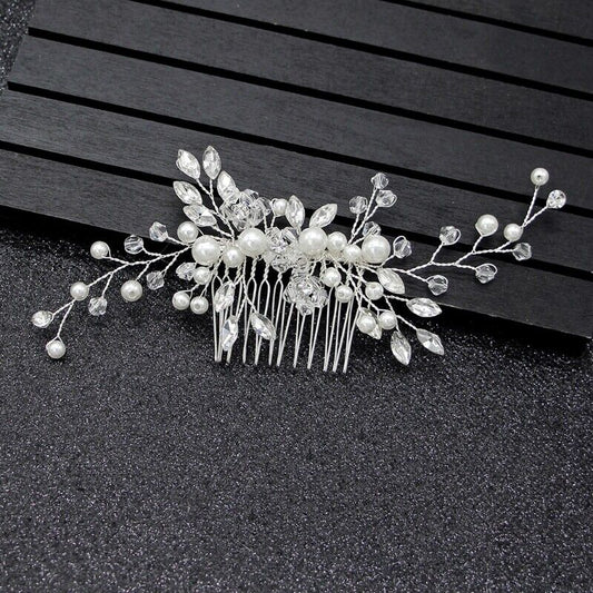 Silberne Haarklammer mit Perlen und Kristallen, Brautschmuck, Hochzeit Accessoire.