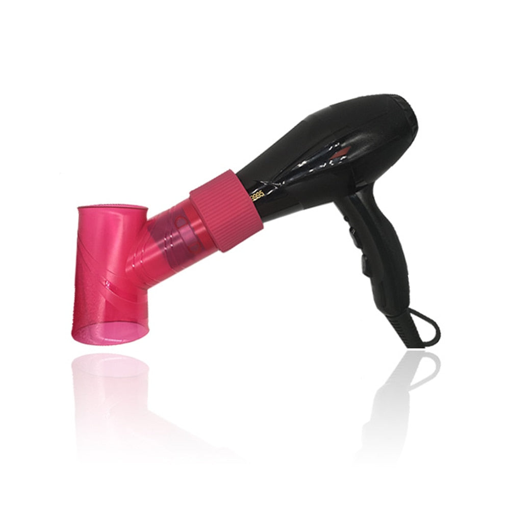 Schwarzer Haartrockner mit rosa Diffusor-Aufsatz, DIY Locken, Haarstyling-Zubehör.