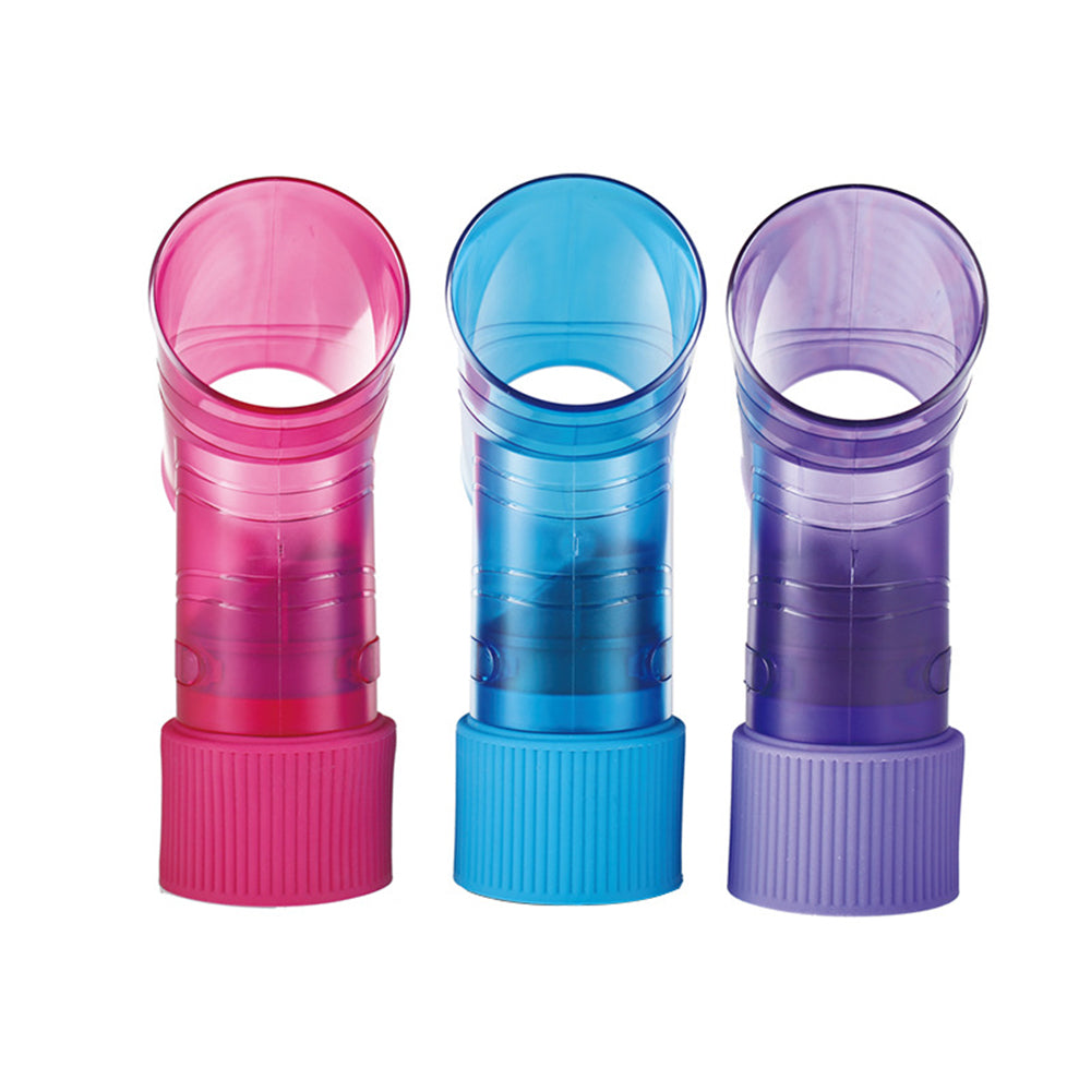 Drei bunte Haartrockner-Diffusoren aus Kunststoff in Pink, Blau und Lila für Lockenstyling.