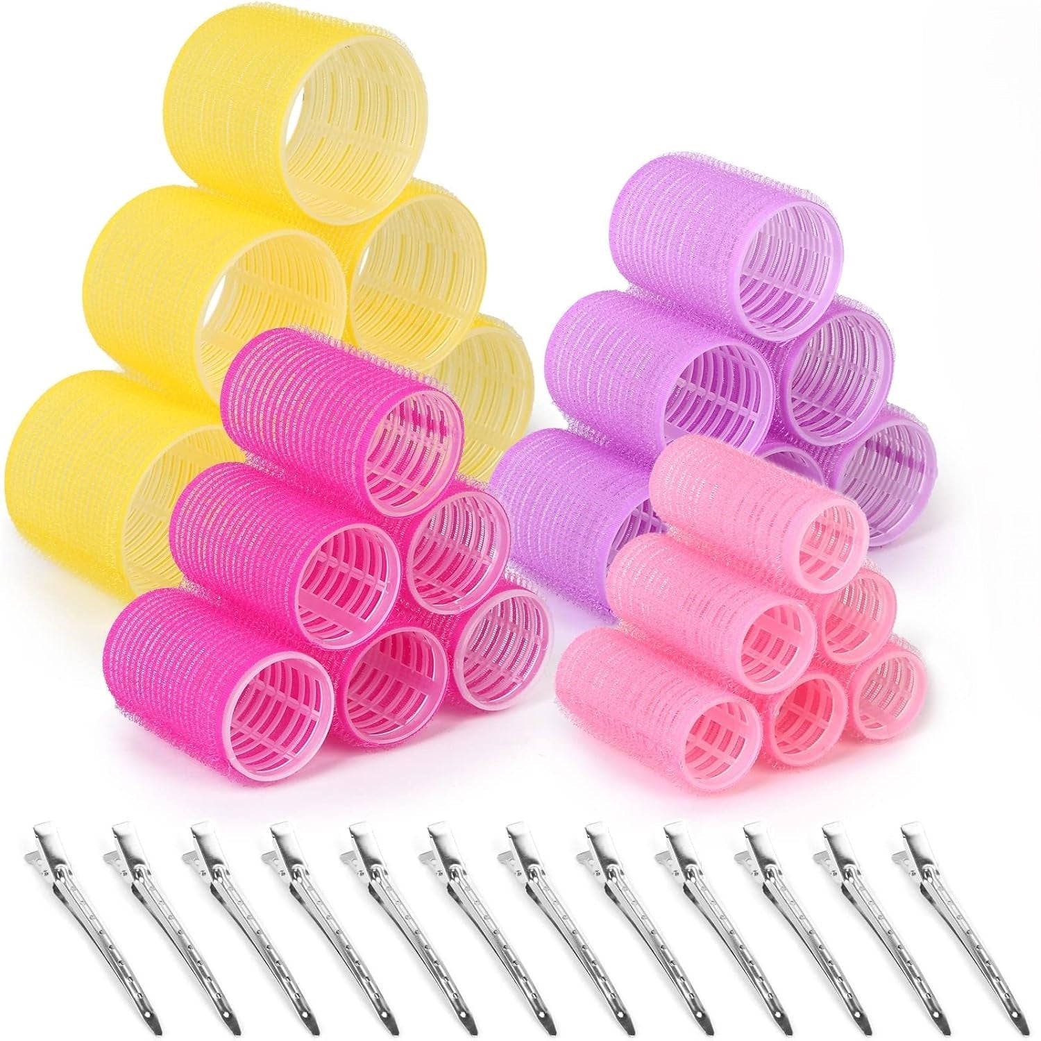 Bunte Haarwickler-Set aus Kunststoff mit Clips, Lockenwickler für Volumen und Styling.