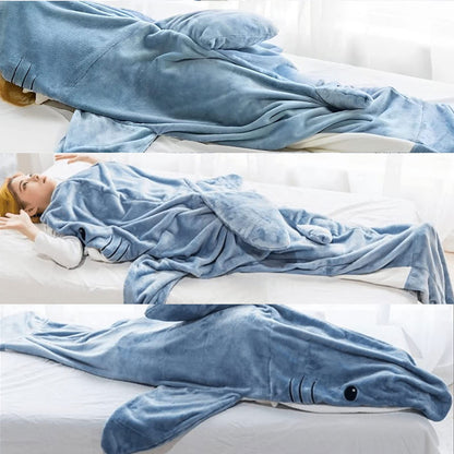 Blaue Haifisch-Decke aus Fleece, gemütlich, für Erwachsene, ideal zum Entspannen.