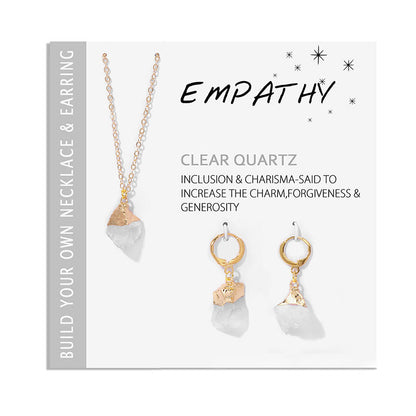 Klarer Quarz Halskette und Ohrringe Set, goldfarben, für Charme und Großzügigkeit.