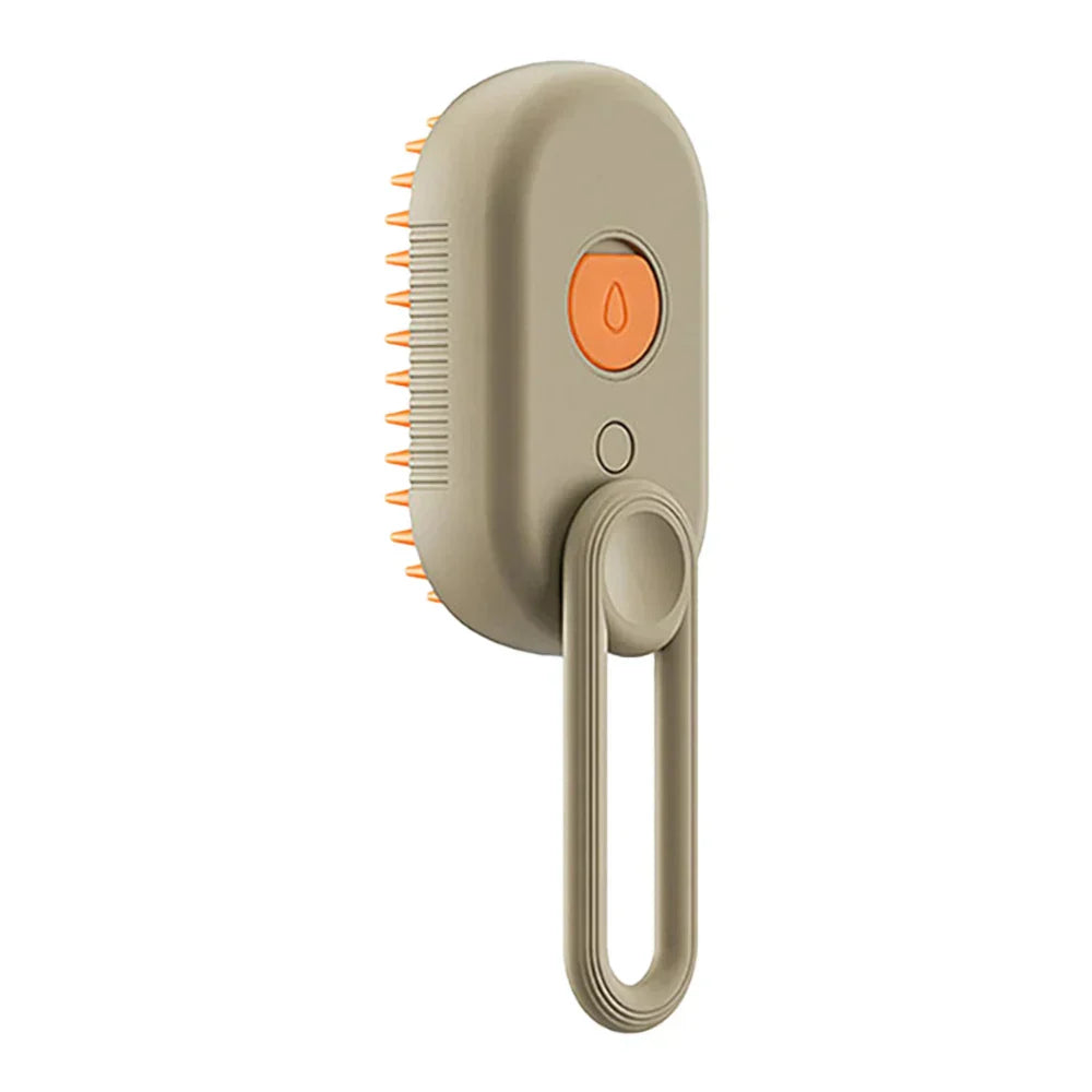 Beige Silikon-Hundebürste mit orangefarbenen Borsten und ergonomischem Griff für Fellpflege.